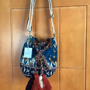 Boho cloth and tassled beach bag
